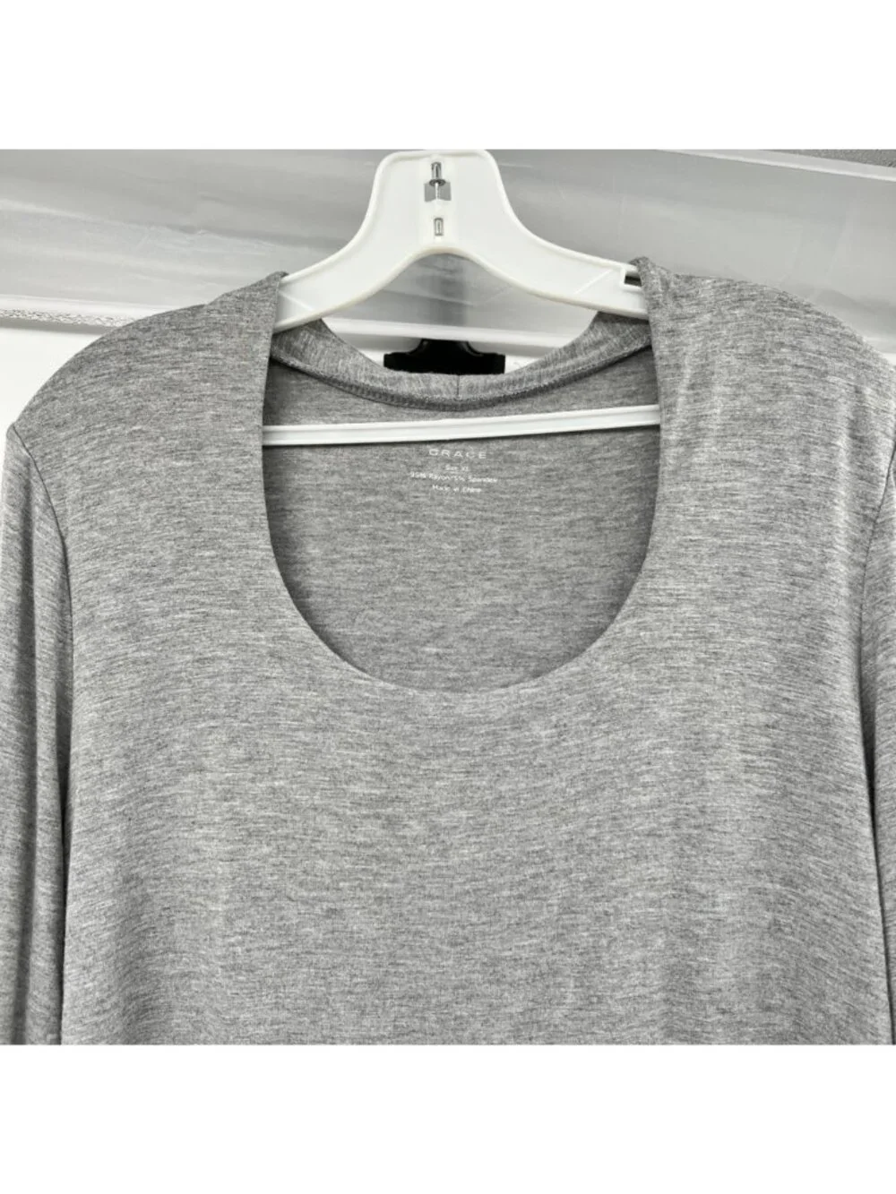 GRACE Womens Scoop Neck Top Gray 3/4 Sleeve Size XL